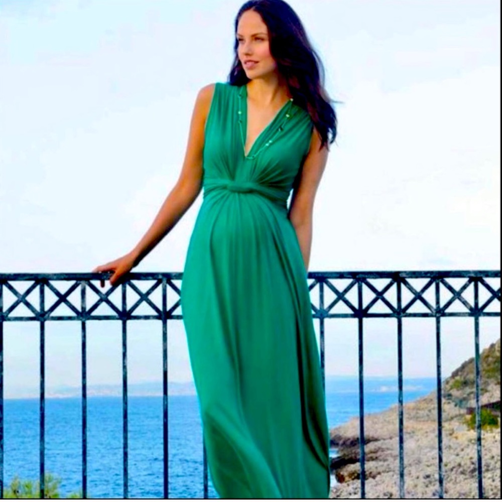 Seraphine Emerald Knot Front Maternity Maxi Dress